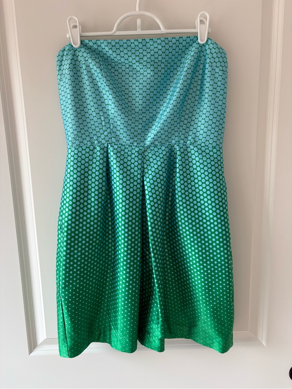 Strapless Turquoise-to-Green Polka Dot Cocktail Dress